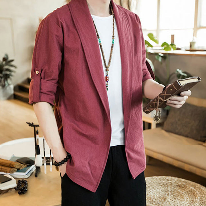 Giacca da uomo in cotone con risvolto semplice vintage Buddha Stones e apertura frontale - image 23