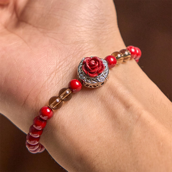 Braccialetto della Calma Buddha Stones Cinnabar Angora Red Shell Pearl Rose Petals - image 5