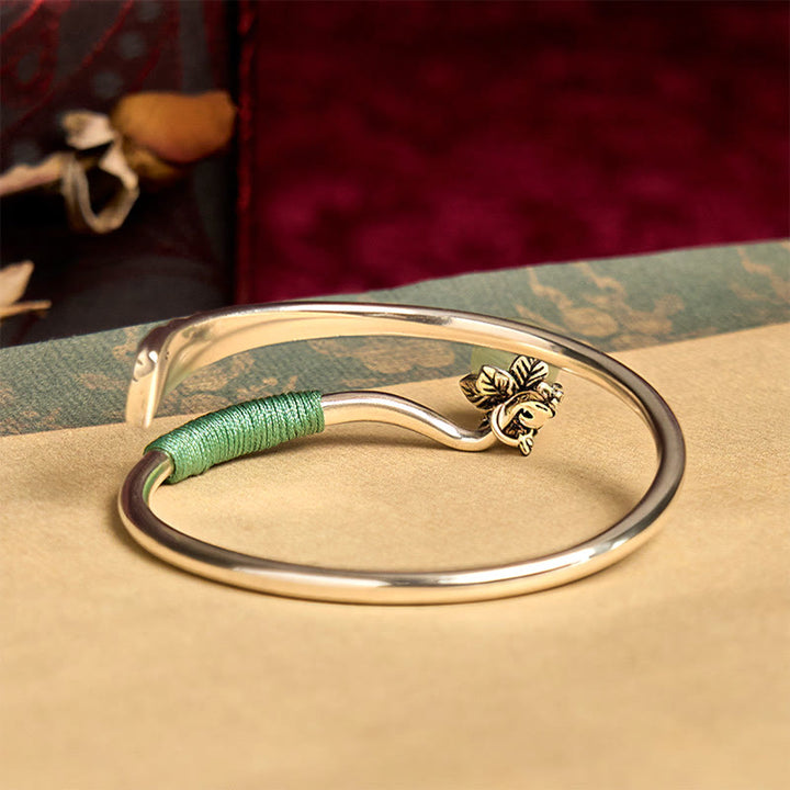 Bracciale rigido con ciondolo in lega di rame Buddha Stones e perline verdi, portafortuna - image 2