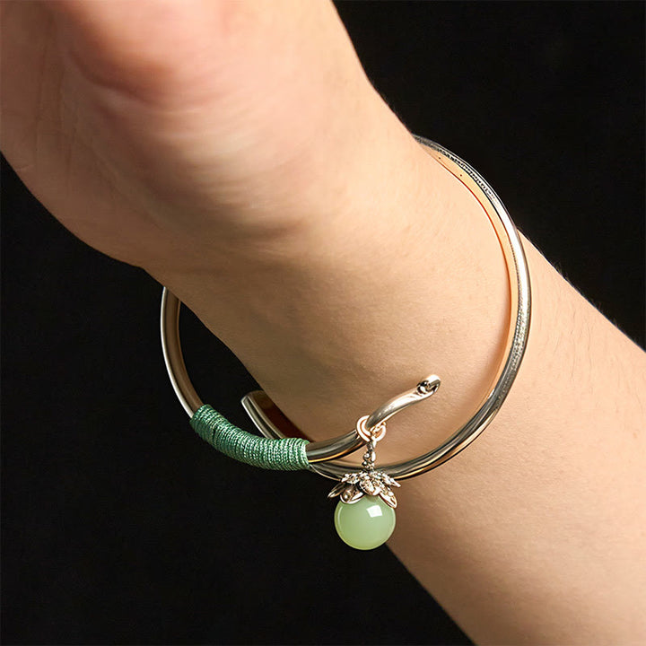 Bracciale rigido con ciondolo in lega di rame Buddha Stones e perline verdi, portafortuna - image 16
