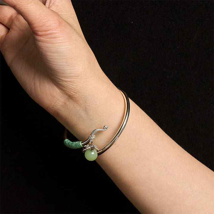 Bracciale rigido con ciondolo in lega di rame Buddha Stones e perline verdi, portafortuna - image 15