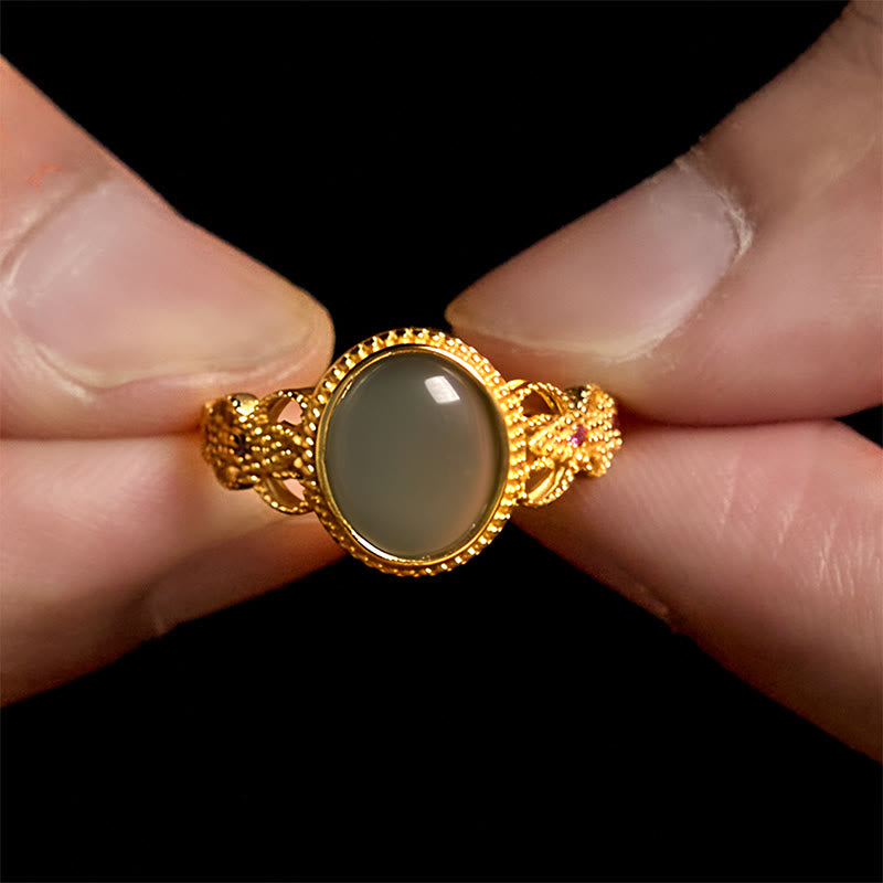 Anello portafortuna in giada con design cavo, placcato in oro e argento sterling 925 naturale Buddha Stones - image 15