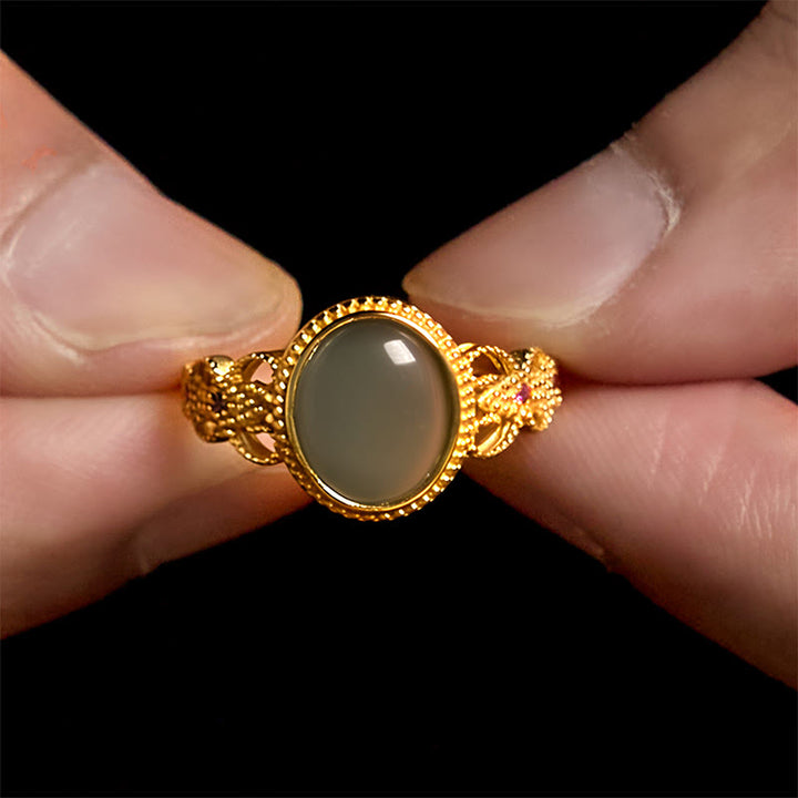 Anello portafortuna in giada con design cavo, placcato in oro e argento sterling 925 naturale Buddha Stones - image 15