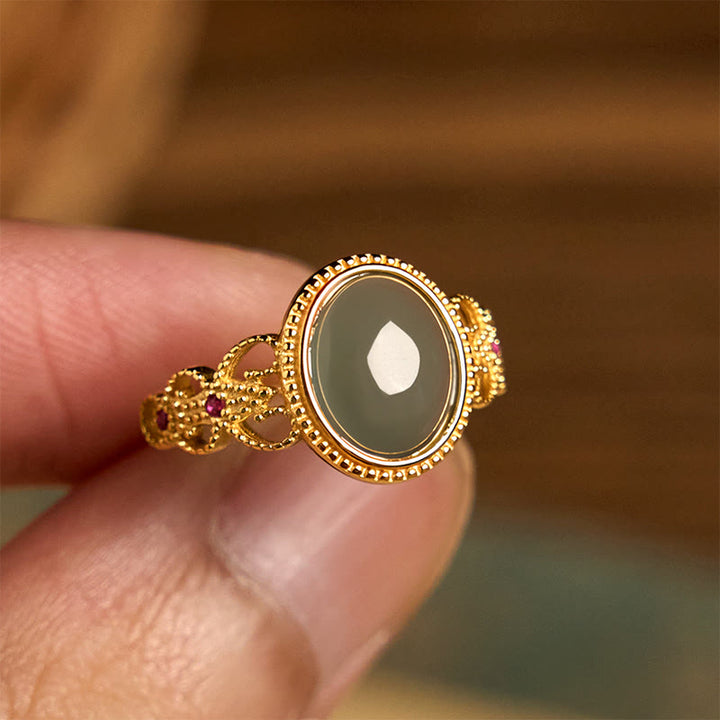 Anello portafortuna in giada con design cavo, placcato in oro e argento sterling 925 naturale Buddha Stones - image 13