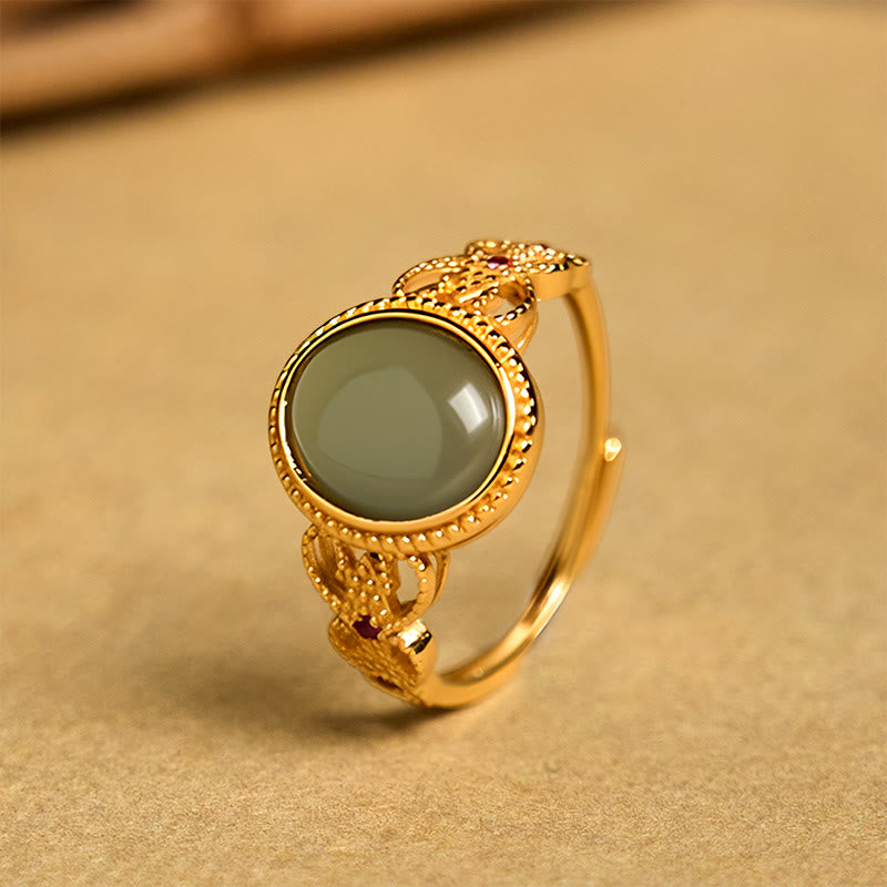 Anello portafortuna in giada con design cavo, placcato in oro e argento sterling 925 naturale Buddha Stones - image 8