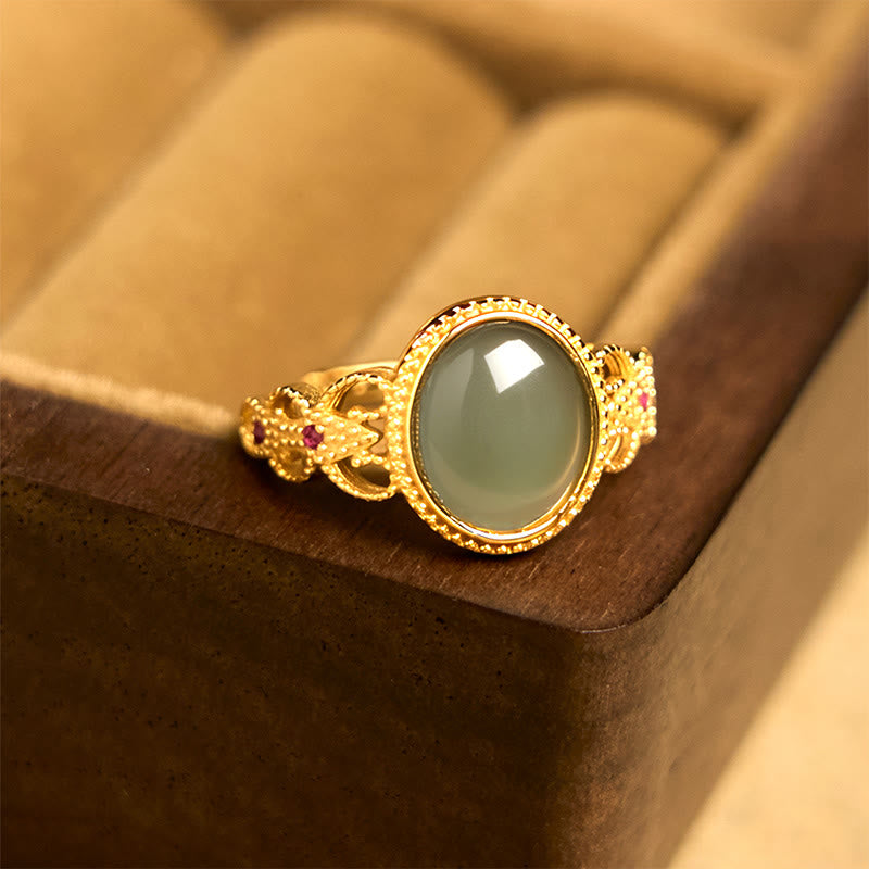 Anello portafortuna in giada con design cavo, placcato in oro e argento sterling 925 naturale Buddha Stones - image 10