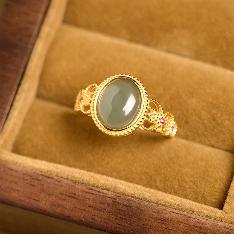 Anello portafortuna in giada con design cavo, placcato in oro e argento sterling 925 naturale Buddha Stones - image 11