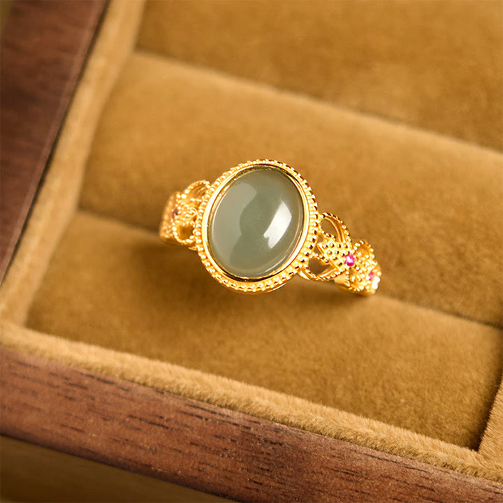Anello portafortuna in giada con design cavo, placcato in oro e argento sterling 925 naturale Buddha Stones - image 11