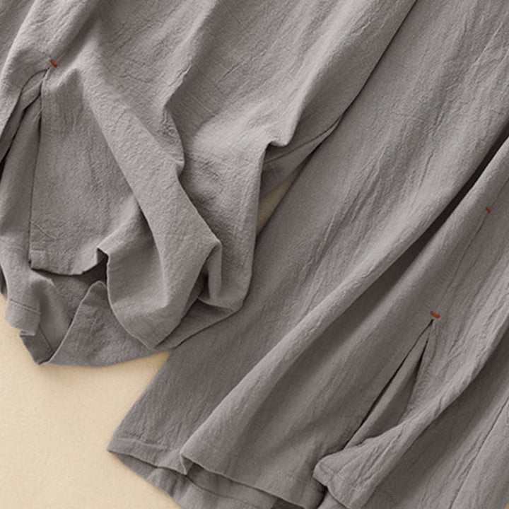 Pantaloni da donna a gamba larga, lunghezza 7-8, in cotone e lino, con spacchi laterali e motivo Buddha Stones, con tasche. - image 12