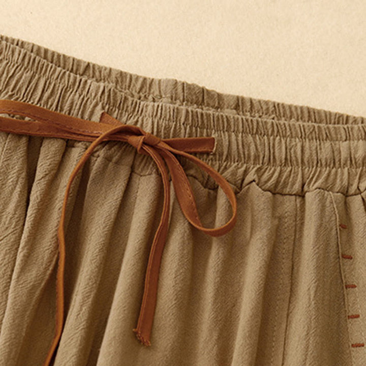 Pantaloni da donna a gamba larga, lunghezza 7-8, in cotone e lino, con spacchi laterali e motivo Buddha Stones, con tasche. - image 1
