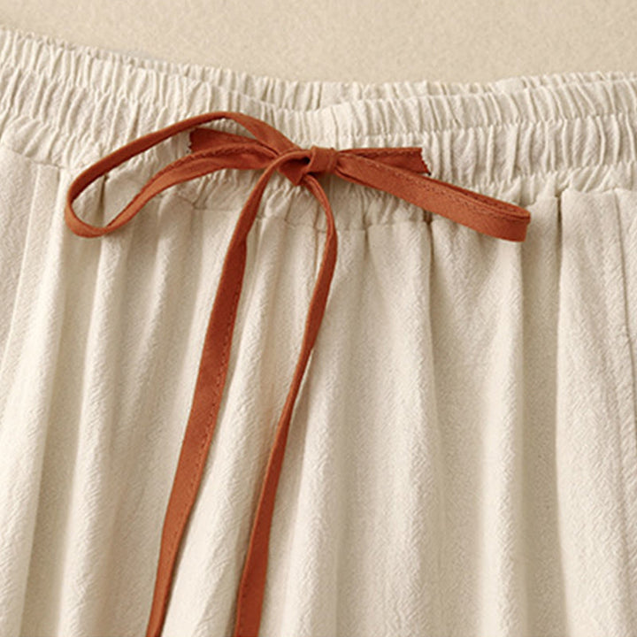 Pantaloni da donna a gamba larga, lunghezza 7-8, in cotone e lino, con spacchi laterali e motivo Buddha Stones, con tasche. - image 5