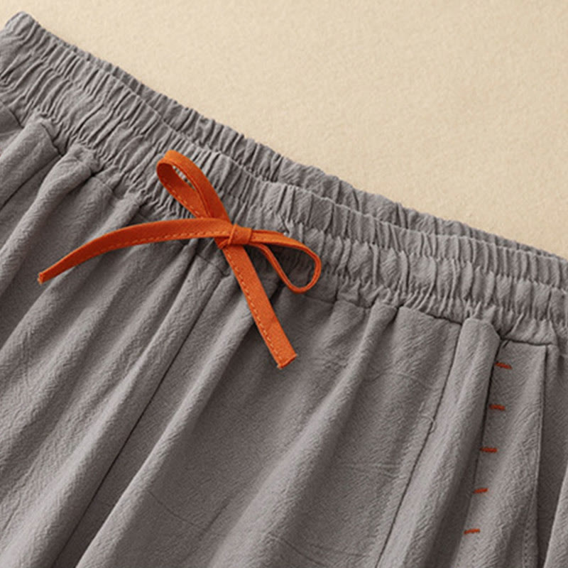 Pantaloni da donna a gamba larga, lunghezza 7-8, in cotone e lino, con spacchi laterali e motivo Buddha Stones, con tasche. - image 11