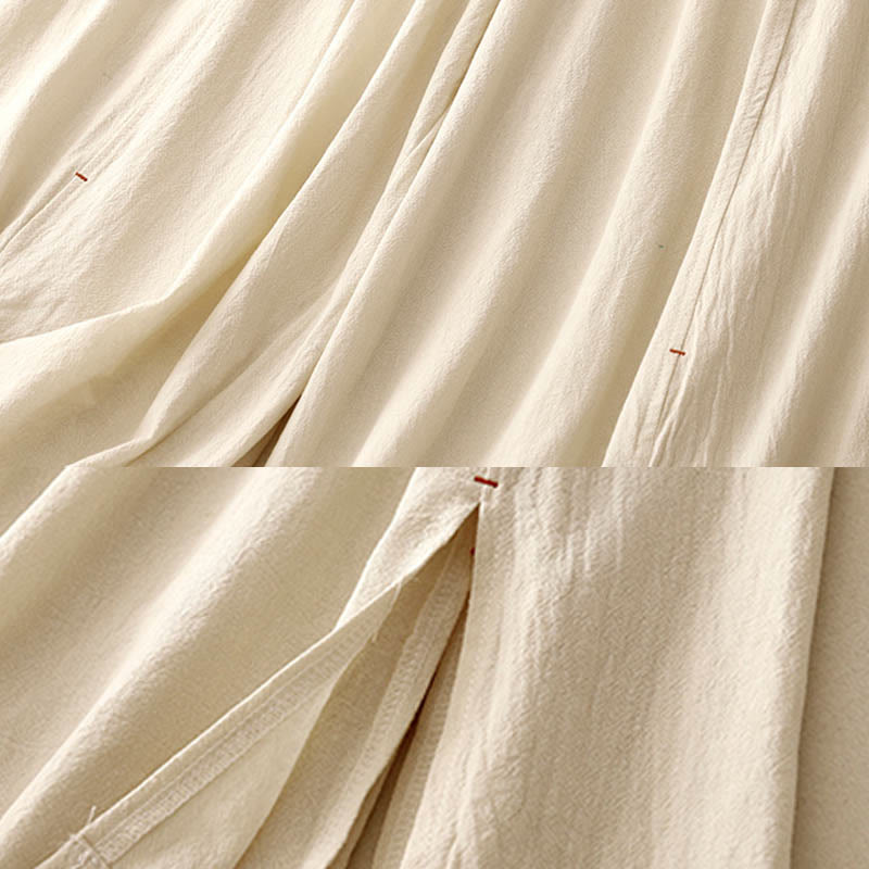 Pantaloni da donna a gamba larga, lunghezza 7-8, in cotone e lino, con spacchi laterali e motivo Buddha Stones, con tasche. - image 8