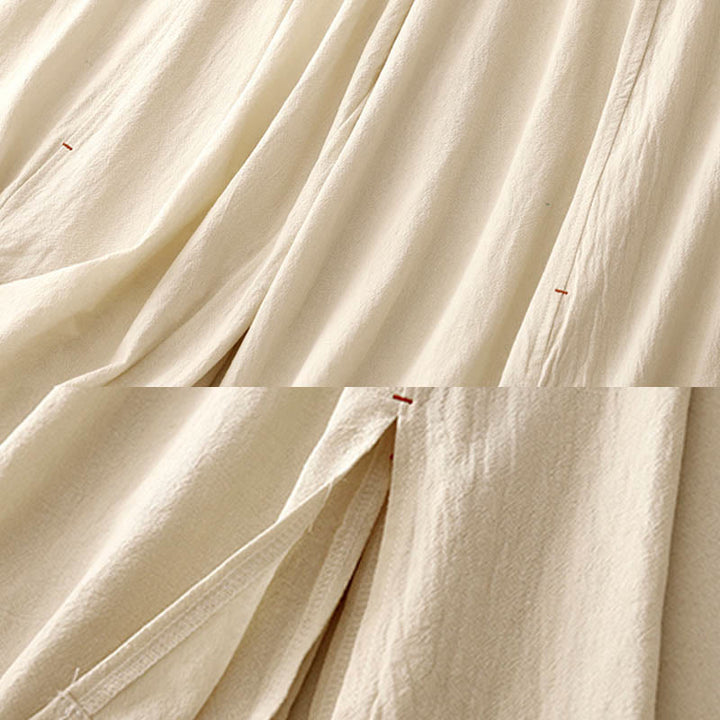 Pantaloni da donna a gamba larga, lunghezza 7-8, in cotone e lino, con spacchi laterali e motivo Buddha Stones, con tasche. - image 8