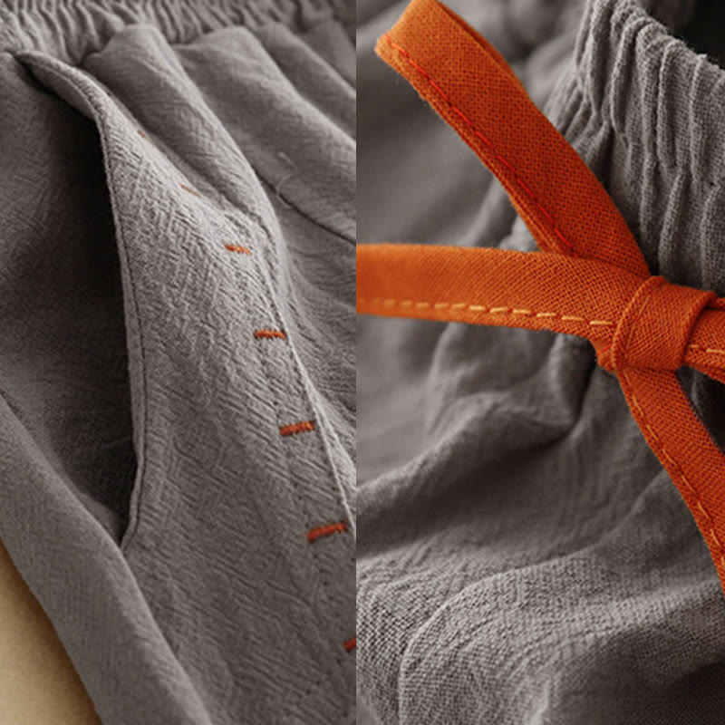 Pantaloni da donna a gamba larga, lunghezza 7-8, in cotone e lino, con spacchi laterali e motivo Buddha Stones, con tasche. - image 13