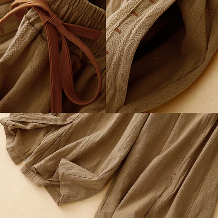 Pantaloni da donna a gamba larga, lunghezza 7-8, in cotone e lino, con spacchi laterali e motivo Buddha Stones, con tasche. - image 2