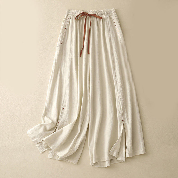 Pantaloni da donna a gamba larga, lunghezza 7-8, in cotone e lino, con spacchi laterali e motivo Buddha Stones, con tasche. - Seta di mais - US8-10, UK/AU12-14, EU40-42 (2XL) - image 3