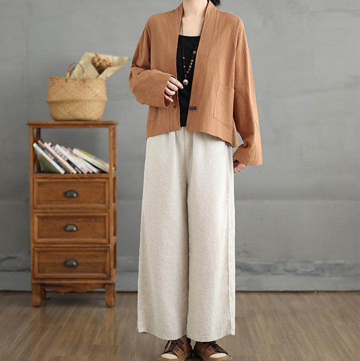 Giacca corta a maniche lunghe, stile vintage casual, con tasche, con stampa Buddha Stones. - image 5