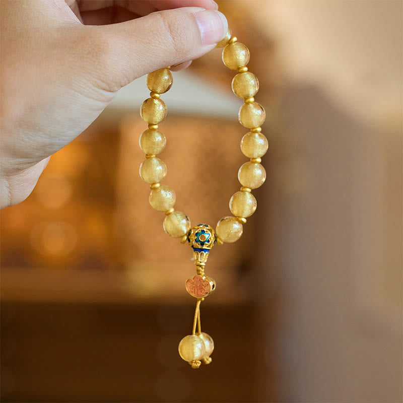 Braccialetto della fortuna con lingotto d'oro Ruyi in lamina d'oro e perline di vetro Liuli Buddha Stones - image 7