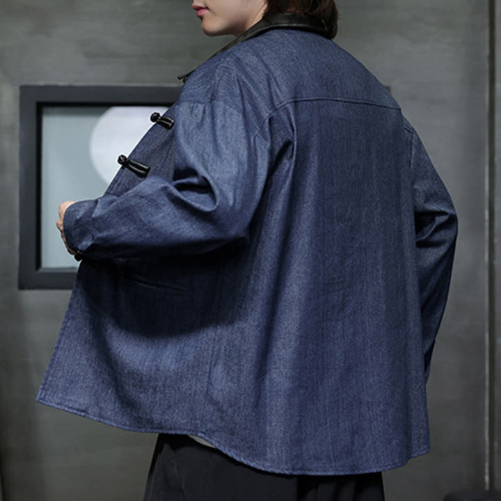 Buddha Stones Camicia da uomo in cotone a maniche lunghe con bottoni a rana e tasche - image 7