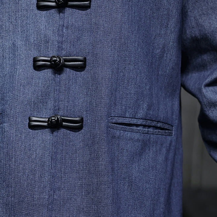 Buddha Stones Camicia da uomo in cotone a maniche lunghe con bottoni a rana e tasche - image 9