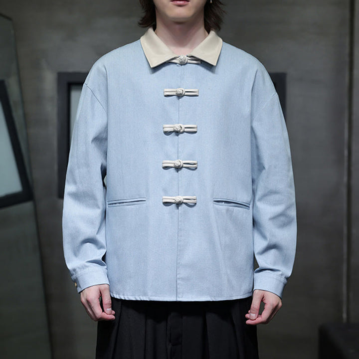 Buddha Stones Camicia da uomo in cotone a maniche lunghe con bottoni a rana e tasche - image 16