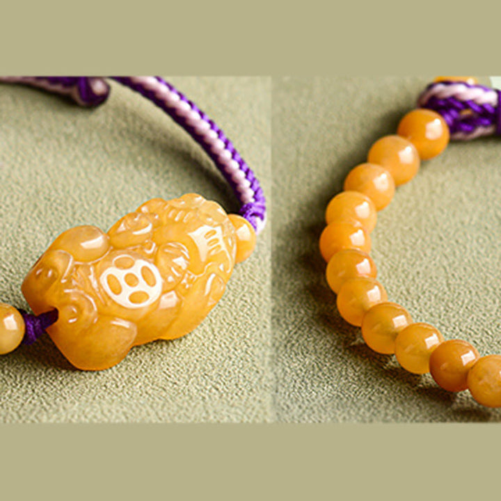 Braccialetto della ricchezza PiXiu con perle di giada di seta dorata e Buddha Stones - image 12