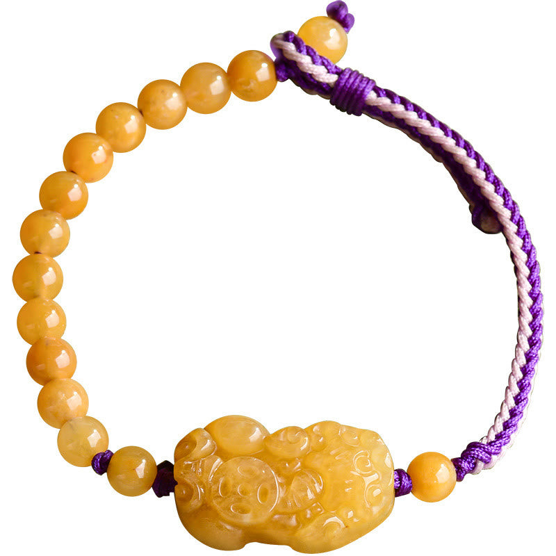Braccialetto della ricchezza PiXiu con perle di giada di seta dorata e Buddha Stones - image 11