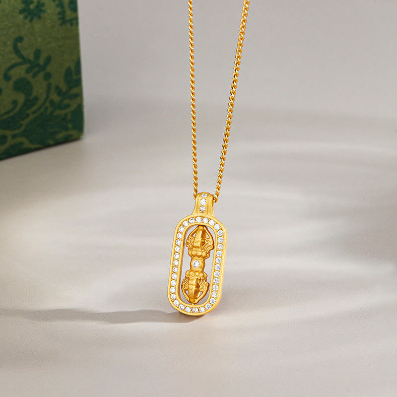 Collana con ciondolo Buddha Stones in argento sterling 925 Mini PiXiu Dorje Vajra Wealth - D'oro - Vajra - image 7