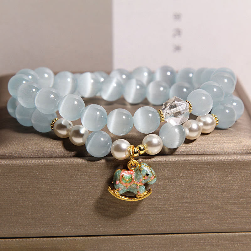Bracciale a doppio giro con ciondolo a forma di cavallo di Troia con occhio di gatto blu Buddha Stones - image 4