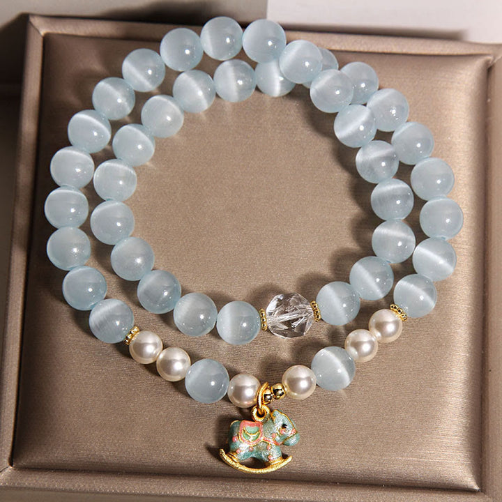 Bracciale a doppio giro con ciondolo a forma di cavallo di Troia con occhio di gatto blu Buddha Stones - image 2