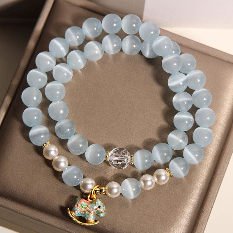 Bracciale a doppio giro con ciondolo a forma di cavallo di Troia con occhio di gatto blu Buddha Stones - image 3