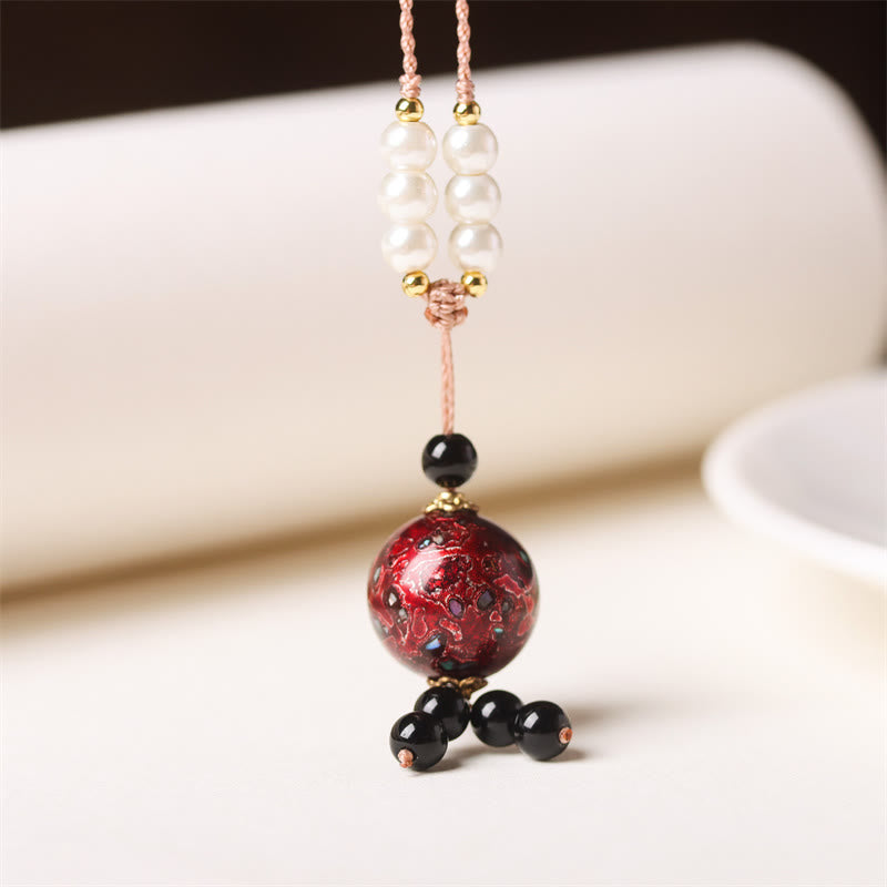 Collana con Buddha Stones, ebano, lacca Aurora, perline artigianali, perle, equilibrio - Ciondolo rosso scuro (rosso casuale) - image 1