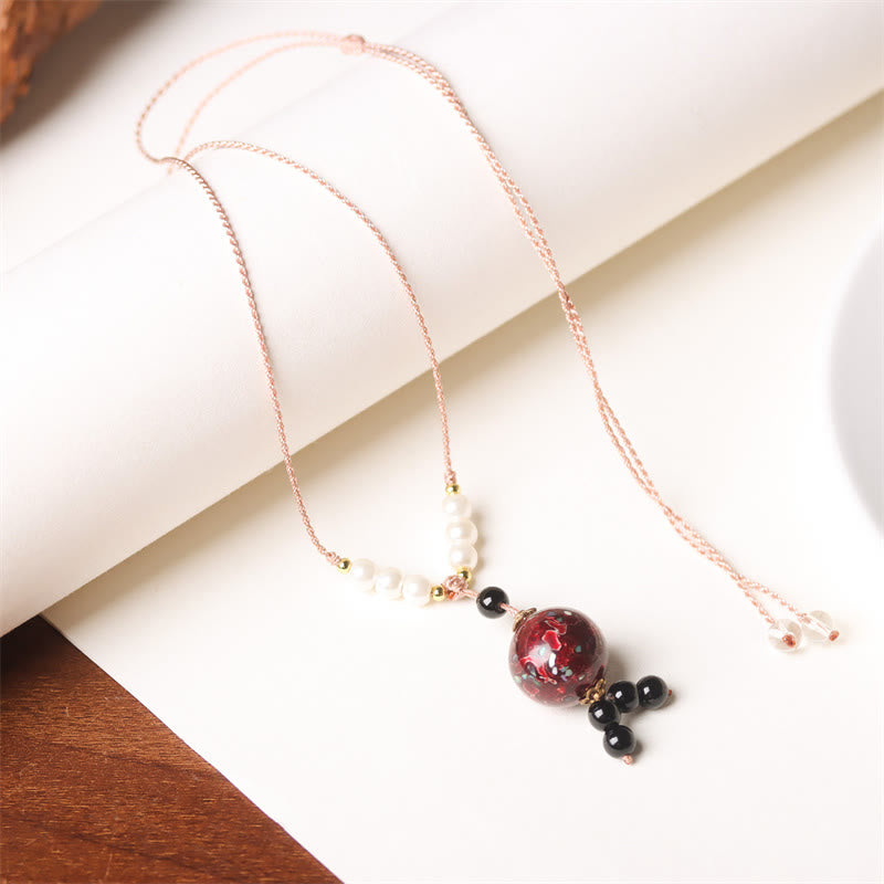 Collana con Buddha Stones, ebano, lacca Aurora, perline artigianali, perle, equilibrio - image 2