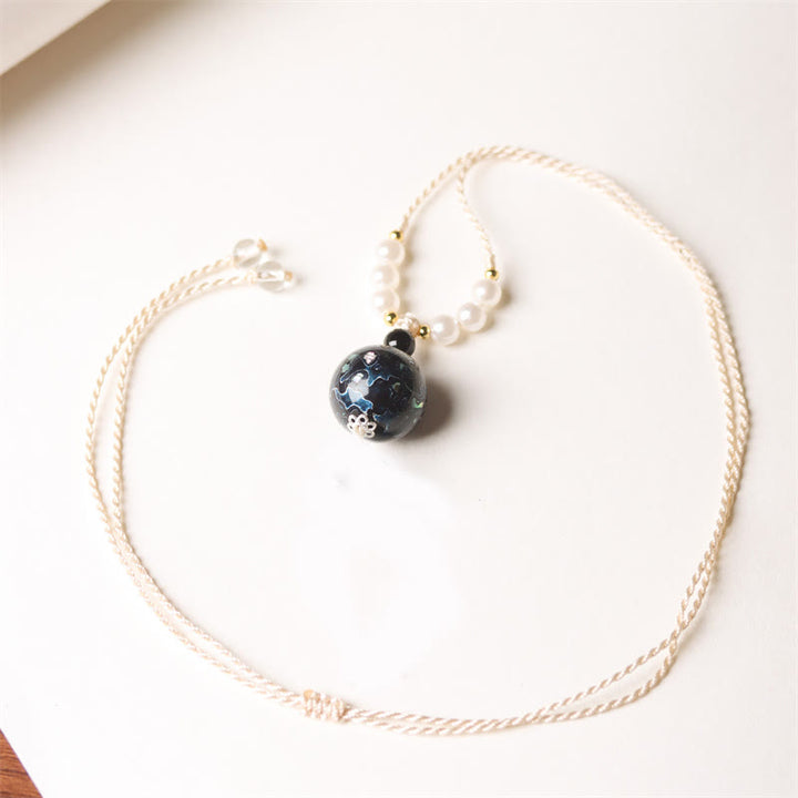 Collana con Buddha Stones, ebano, lacca Aurora, perline artigianali, perle, equilibrio - Blu scuro (blu casuale) - image 7