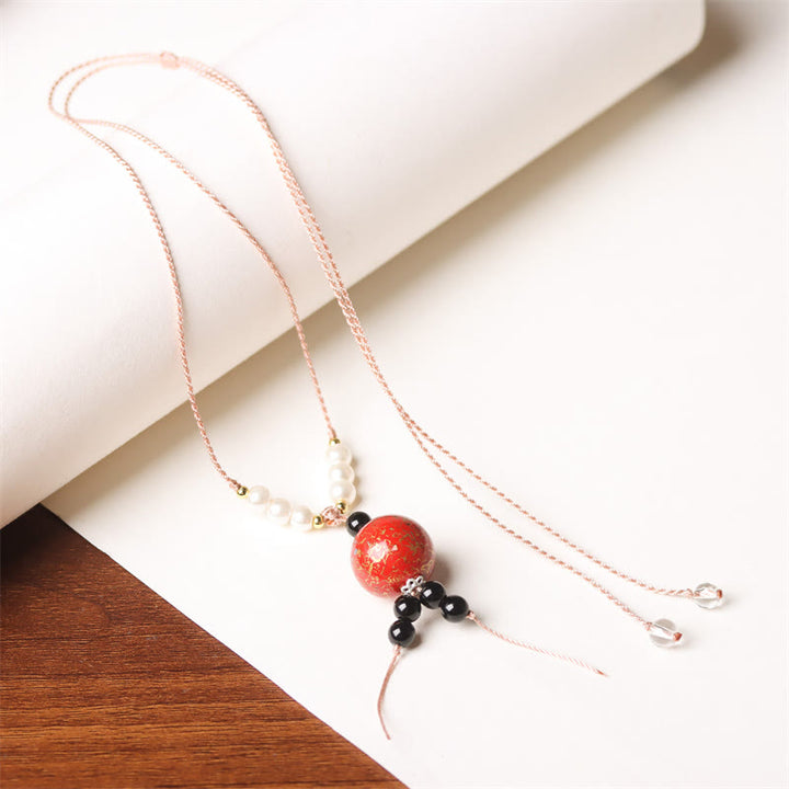 Collana con Buddha Stones, ebano, lacca Aurora, perline artigianali, perle, equilibrio - Fascino rosso (rosso casuale) - image 8