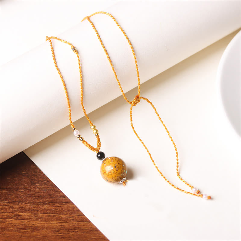 Collana con Buddha Stones, ebano, lacca Aurora, perline artigianali, perle, equilibrio - Golden (Oro casuale) - image 16
