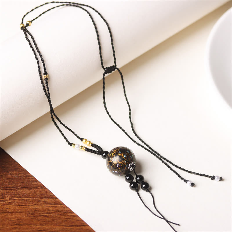 Collana con Buddha Stones, ebano, lacca Aurora, perline artigianali, perle, equilibrio - Ciondolo in oro nero (oro nero casuale) - image 17