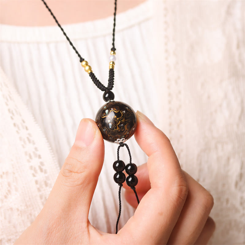 Collana con Buddha Stones, ebano, lacca Aurora, perline artigianali, perle, equilibrio - image 18