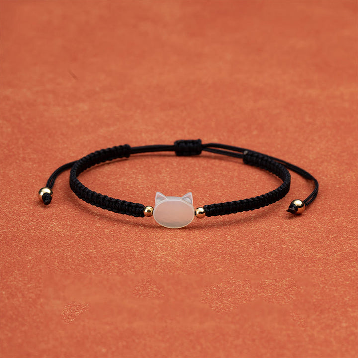 Braccialetto di collegamento con conchiglia rossa e testa di gatto senza volto Buddha Stones - Gatto bianco con corda nera - image 4