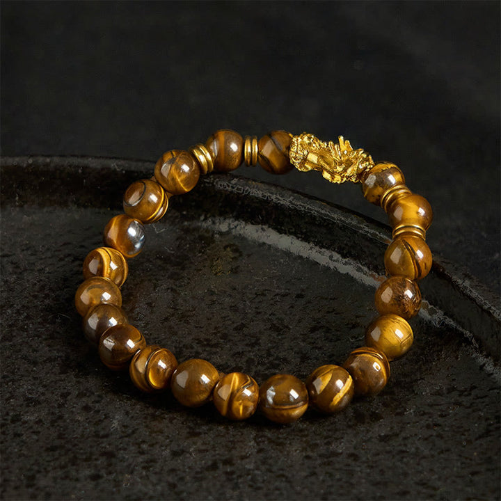 Braccialetto Pixiu Wealth Courage con perline distanziatrici in occhio di tigre di vari colori Buddha Stones - image 16