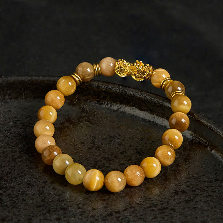 Braccialetto Pixiu Wealth Courage con perline distanziatrici in occhio di tigre di vari colori Buddha Stones - image 12