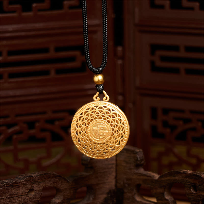Collana con ciondolo in corda con carattere Fu, bussola del tesoro, otto Buddha Stones in rame - image 2