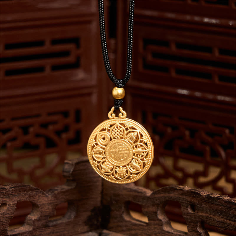 Collana con ciondolo in corda con carattere Fu, bussola del tesoro, otto Buddha Stones in rame - image 5