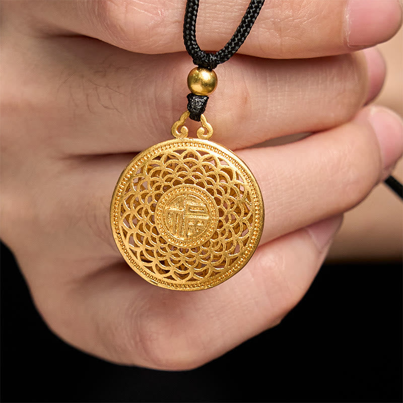 Collana con ciondolo in corda con carattere Fu, bussola del tesoro, otto Buddha Stones in rame - image 3
