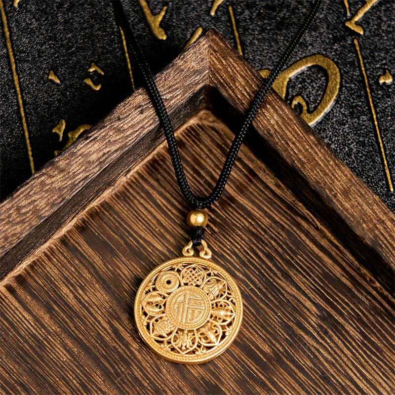 Collana con ciondolo in corda con carattere Fu, bussola del tesoro, otto Buddha Stones in rame - image 4