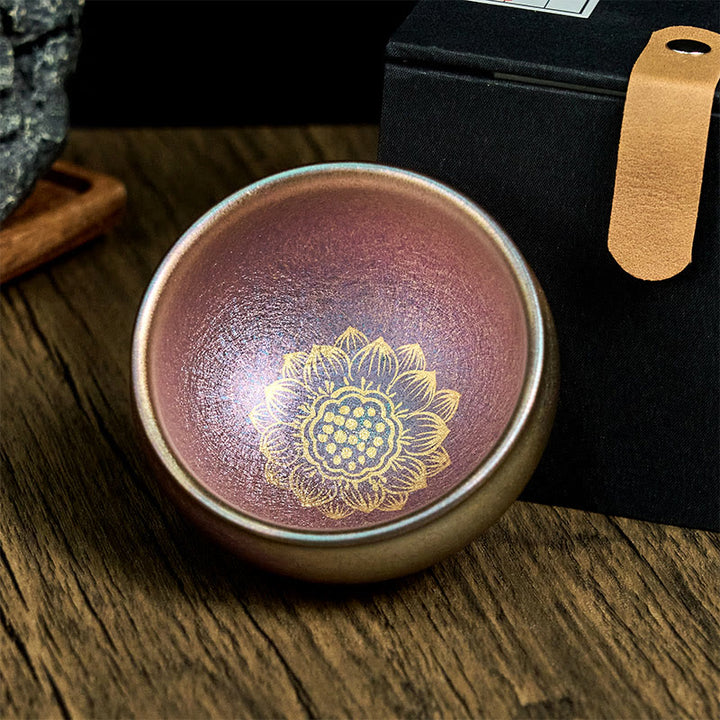 Tazza da tè in ceramica con fiore di loto dorato, realizzata a mano in Cina, Jianzhan, motivo: Buddha Stones, tazza da tè Kung Fu, 150 ml - image 2