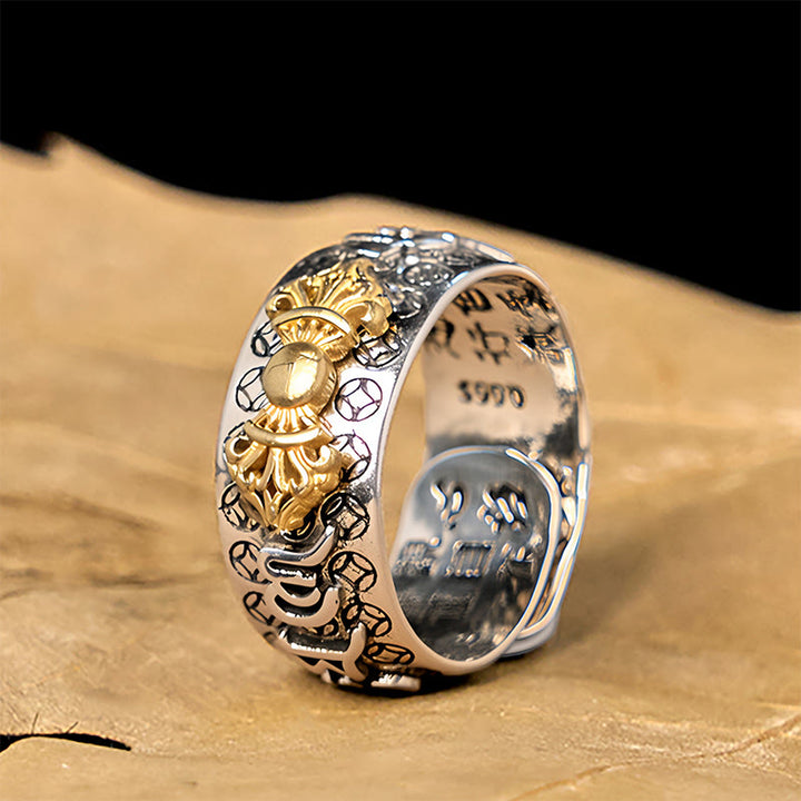 Anello di bilanciamento in argento placcato rame con Buddha Stones vintage Om Mani Padme Hum Vajra - Rame (US7-US11) - image 1