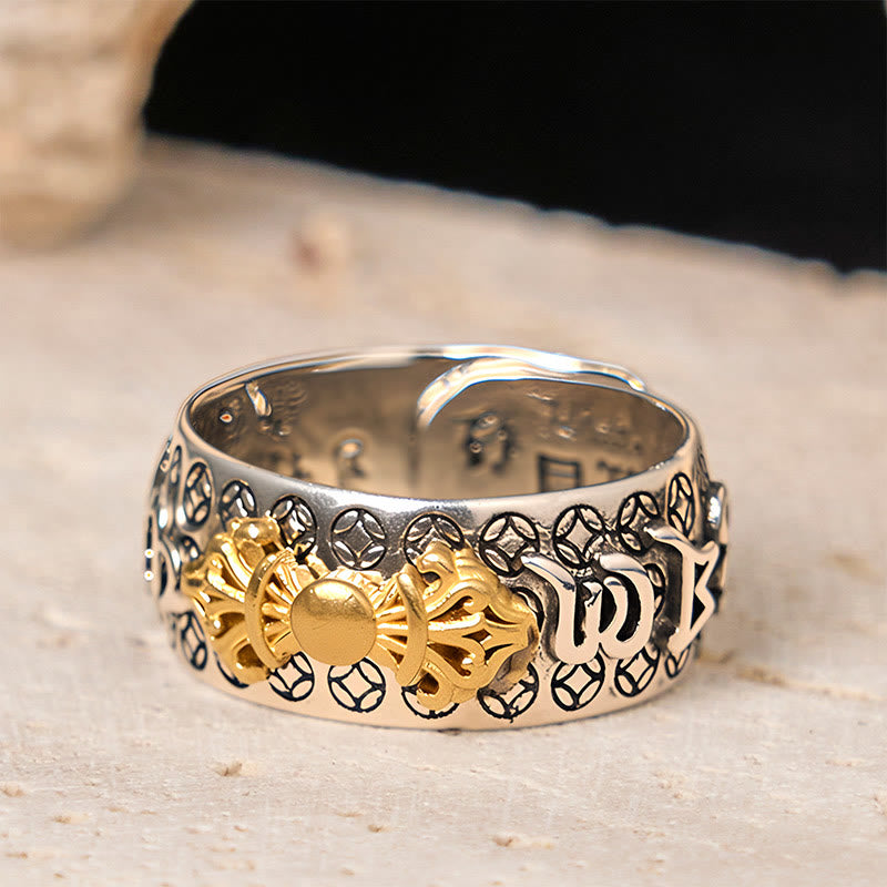 Anello di bilanciamento in argento placcato rame con Buddha Stones vintage Om Mani Padme Hum Vajra - image 3