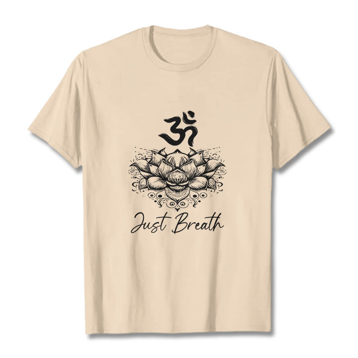 Maglietta casual in cotone con motivo a fiori di loto e simbolo Om di Buddha Stones - Biscotto - 2XL - image 10